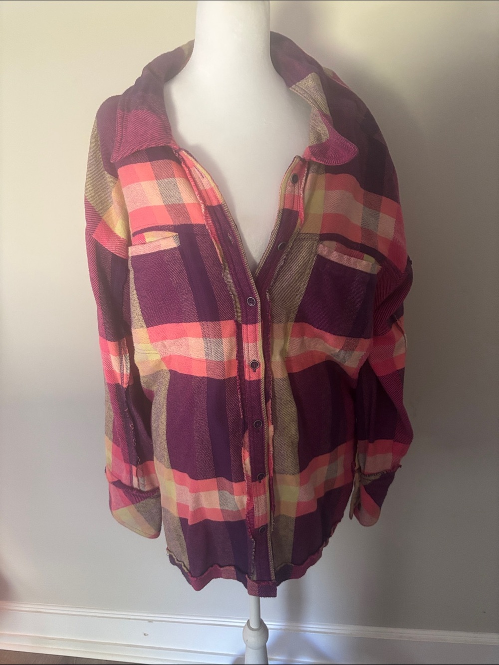 Free People Pink Purple Plaid Button-Up Shirt